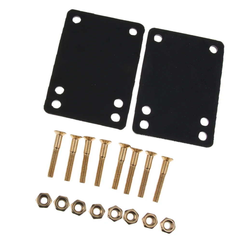 2 stücke 3mm Skateboard Gummi Riser Pads Schwarz & 8 Sets 29mm Hardware Montage Schrauben Goldene