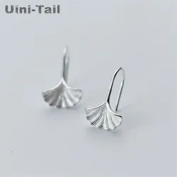 Uini-Tail new hot 925 Tibetan silver Chinese style ginkgo leaf ear hook temperament simple personality fashion earrings  ED119