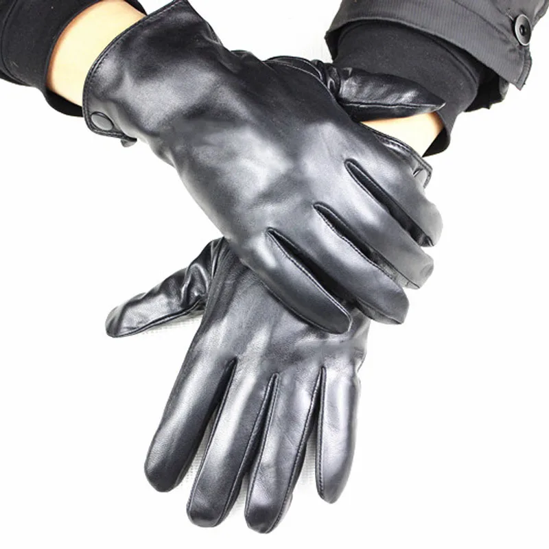 Guantes de cuero de oveja para hombre, forro de lana simple, terciopelo cálido, conducción de coche, ciclismo, moda de otoño e invierno