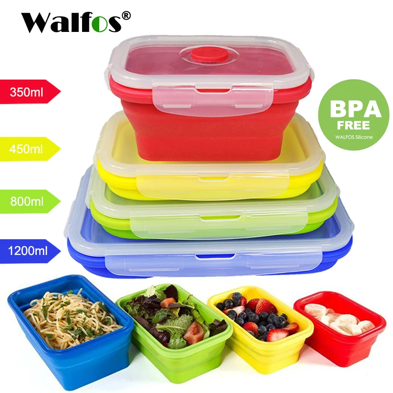 WALFOS Folding Silicone Lunch Box Food Storage Container Kitchen Microwave Tableware Portable Household Outdoor Food box