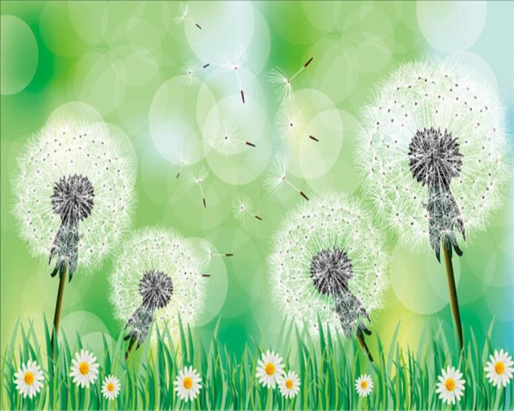 

Beibehang Customize any 3D wallpaper Green Dandelion TV Wall Decorative Painting wallpapers for living room papel de parede