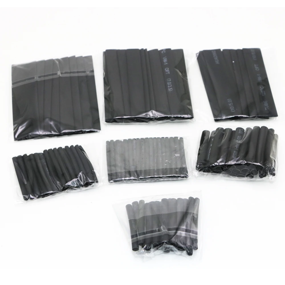 127Pcs Black Heat Shrink Tubing Tube Cable Sleeves Wrap Wire Set 7 Size for Rc DIY Drone Models