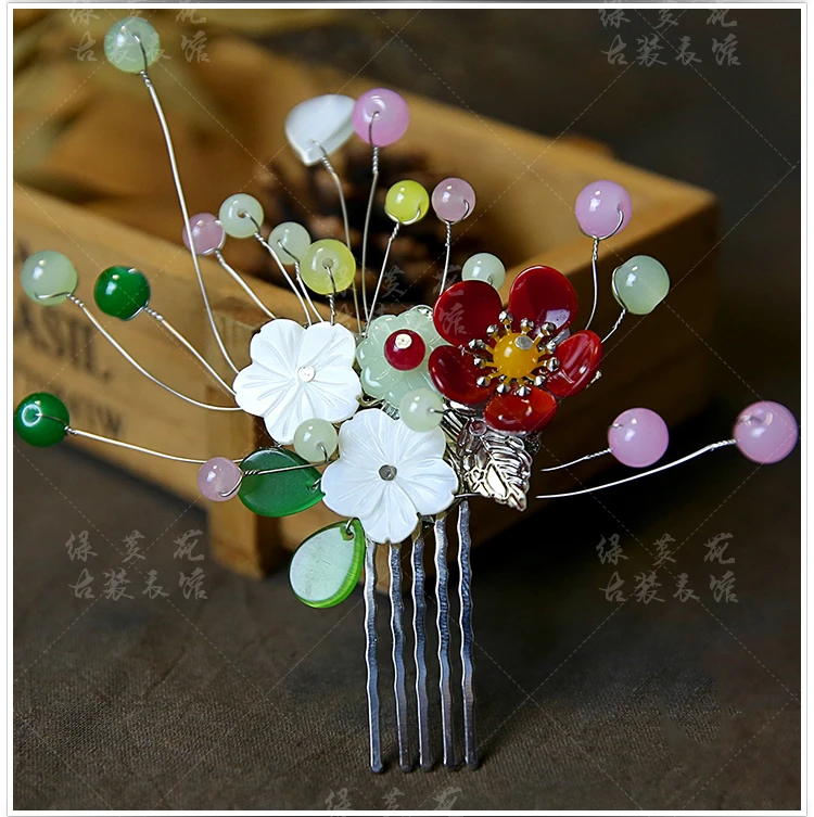 

28 Designs Butterfly Loves Flower Glaze Petal Pearl Beads Handmade Hair Comb Hair Stick for Hanfu Costume Makeup Accessory