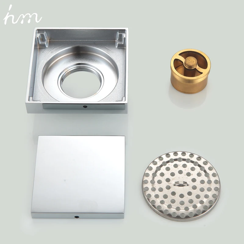 hm Floor Drain Brass Square Waste Grate Shower Filter Drainage Tile Insert Bathroom 10CM Strainers Chrome Finished