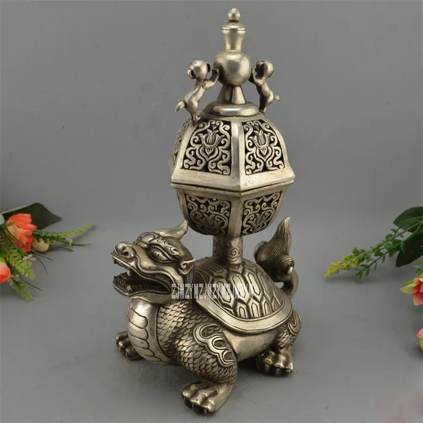 Copper Plated Silver Ornaments Buddhist Temple Incense Burner Carved Dragon Turtle Lion Incense Burner / Metal Censer Hot Sale