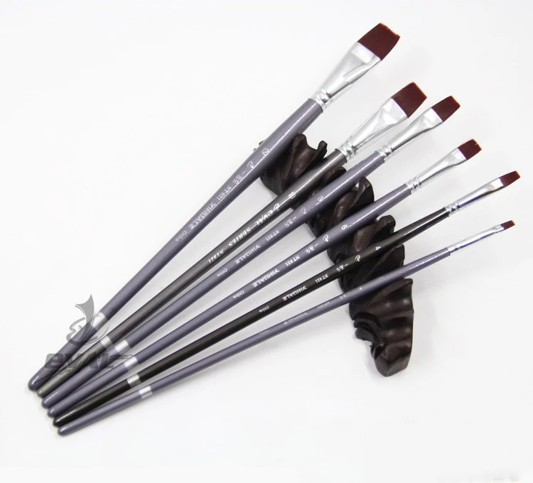 6pcs/Set,high quality wine red nylon hair Flash silver birch wood watercolor brushes acrylic brush Set Drawing Art Supplies