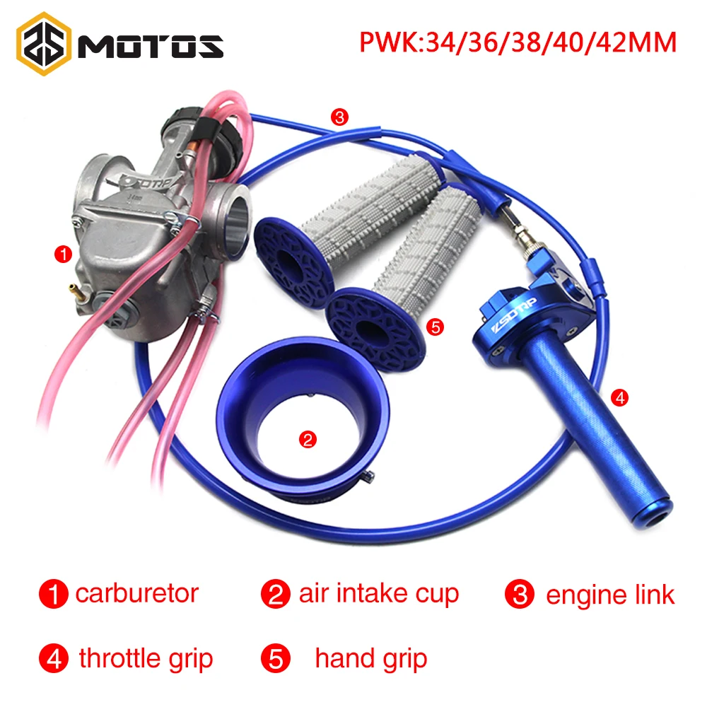 ZS MOTOS PWK 34 36 38 40 42mm Carburetor+Air Filter Cup+Handle Grip+Throttle Grip+Engine Link For ATV UTV Racing Off-road