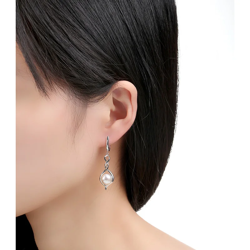 Sinya 925 Sterling Silver Drop Hoop Earring High Luster Natural Freshwater Pearls Jewelry Best Gift for Women Ladies Mum