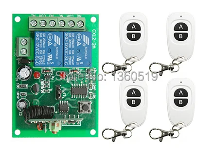 

DC12V 2CH RF Wireless Mini Switch Relay Receiver Remote Controllers & 4* White AB keys Waterproof Transmitter Toggle Momentary