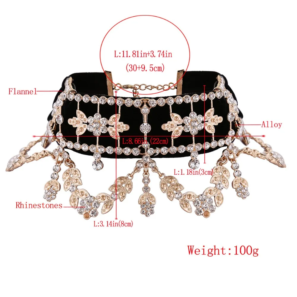 Black Velvet Choker Necklaces With Rhinestones Luxury Statement  Big Crystal Collar For Women and Girls Sparkly Accessories