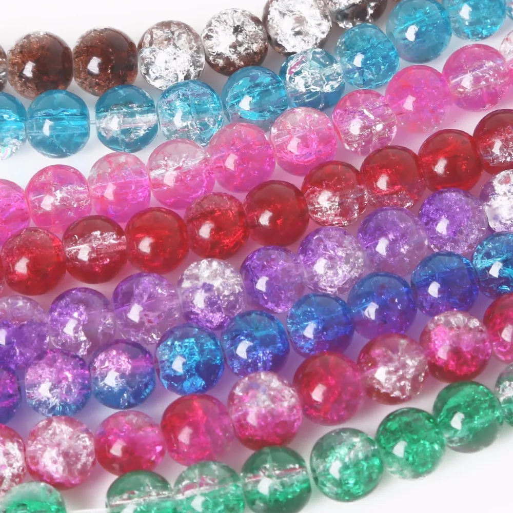 Wholesale 4/6/8/10mm Crystal Glass Beads Loose Spacer Crackle Round Pearl Charm Beads for women Jewelery Making DIY