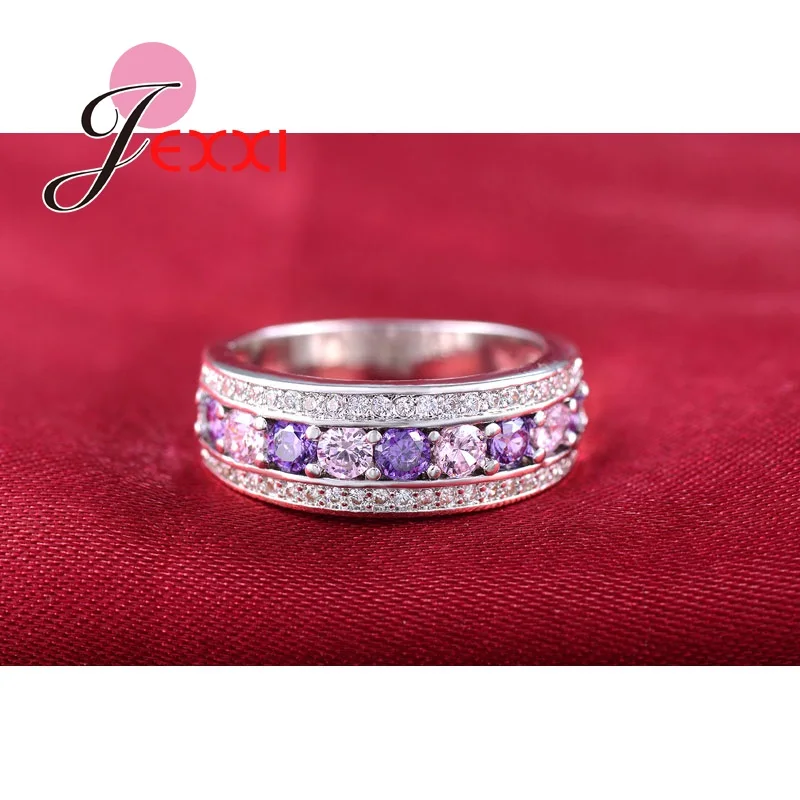 New Arrival Fashion Jewelry Purple + White CZ   925 Sterling Silver Color Engagement Wedding Rings Wholesale Bijoux