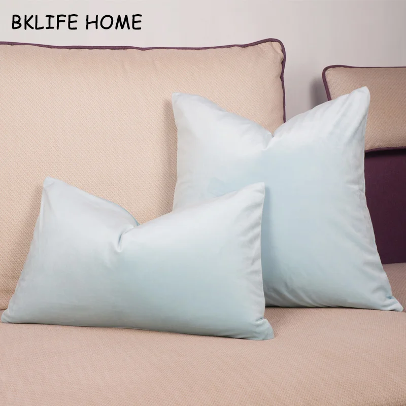 High Quality Soft Light Blue Velvet Pillow Case Cushion Cover Blue Pillow Cover No Balling-up Without Stuffing