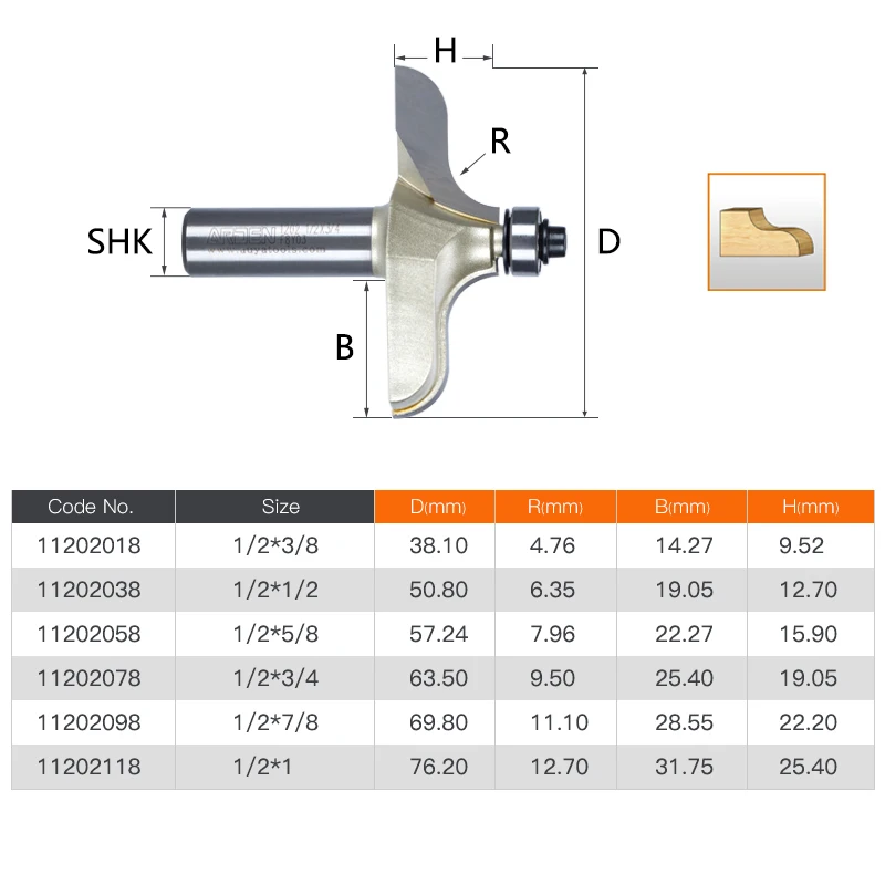 1PCS 1/2 Shank Two Flute Roman Ogee Cutter With Ball Bearing Arden Router Bit Woodworking Tools