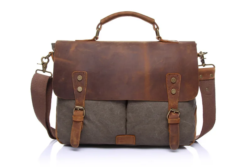 Imagem -04 - Nesitu Vintage Crazy Horse Leather Canvas Coffee Ciano Azul Cinza Khaki Verde Mulheres Homens Maleta Bolsa do Mensageiro Portfolio M1807