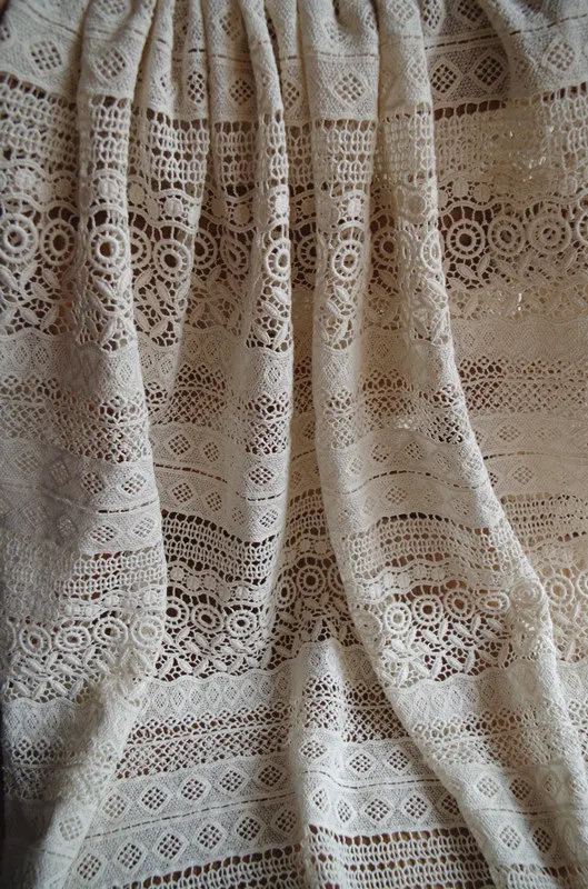 ivory cotton Lace Fabric, antique crocheted lace fabric for DIY sewing supplies by the yard