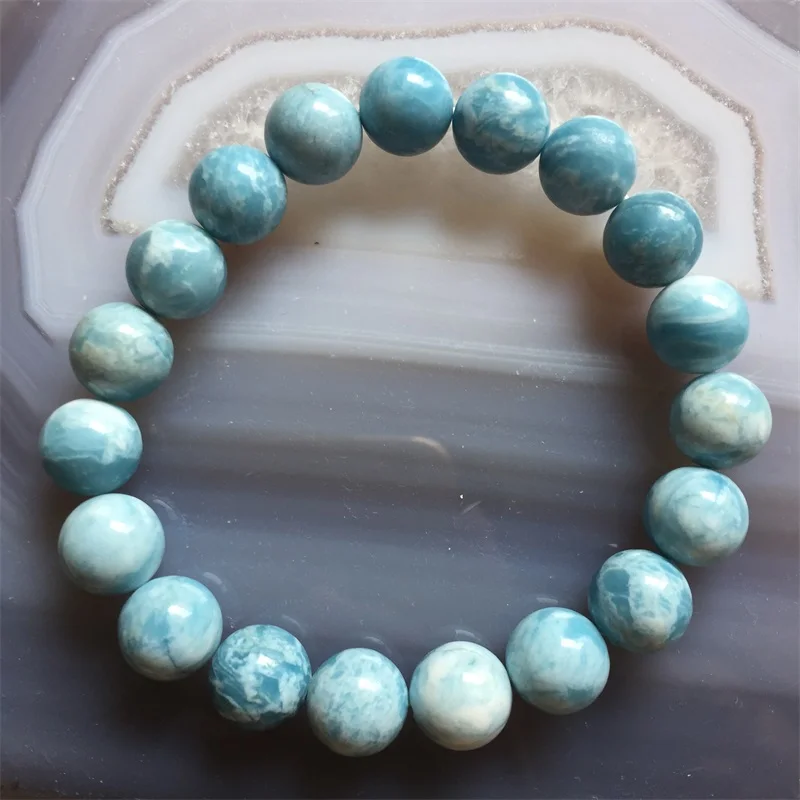 Genuine Gemstone Undyed Larimar Ocean Sea Bracelet 6/8/10/12MM Marine Natural Gem Stone Bead Healing Power Energy Jewelry