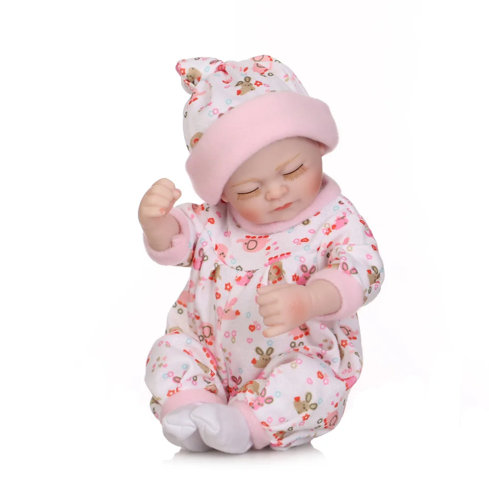 26cm New Arrival 10inch Silicone Baby Reborn Vinyl Closed Eyes Doll With Basket Bag Bebe Toys For Child Gift Juguetes Brinquedos