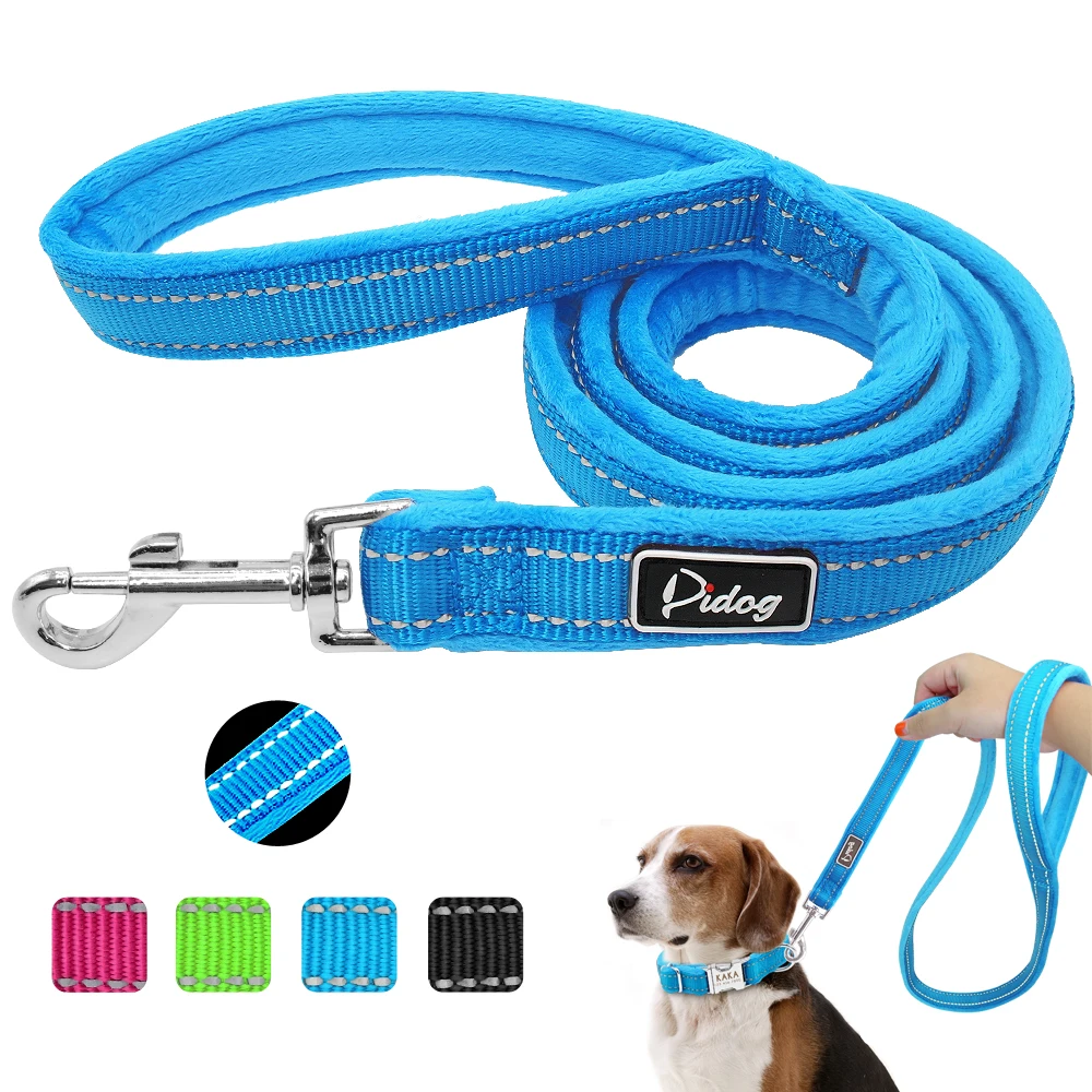 Reflective Dog Leash Nylon Warm Padded Pet Walking Lead Rope Pitbull Bulldog Dogs Outdoor Leashes Belt Night Safety With Handle