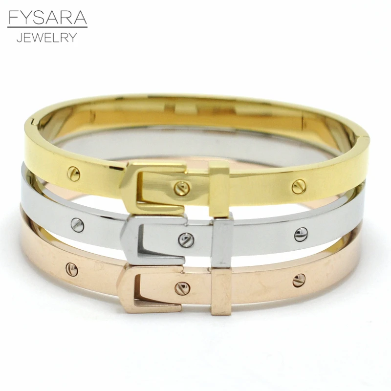 FYSARA Lover Screw Lock Bracelets & Bangles Women Jewelry Stainless Steel Belt Buckle Bracelets Rose Gold Noeud Armband Pulseras