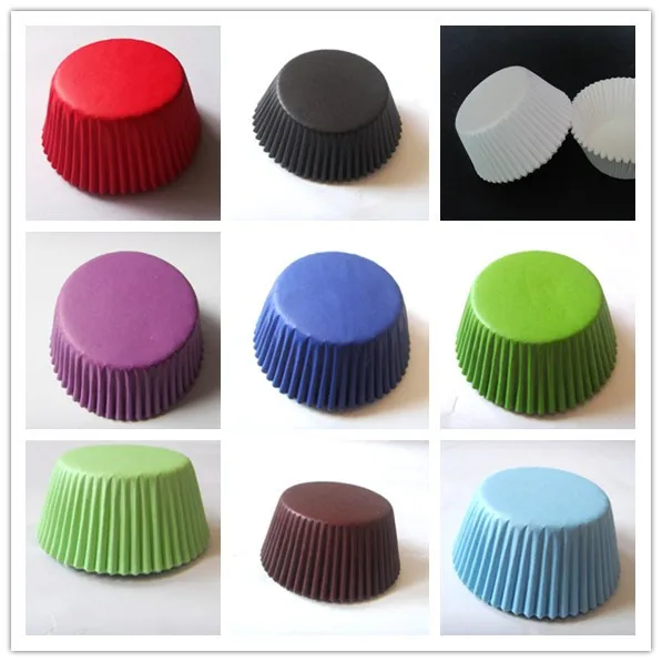 100pcs Purple White Black Green Navy blue Red Yellow Polka Dot brown Paper solid plain Cupcake Liners Pure Color Cup cake case