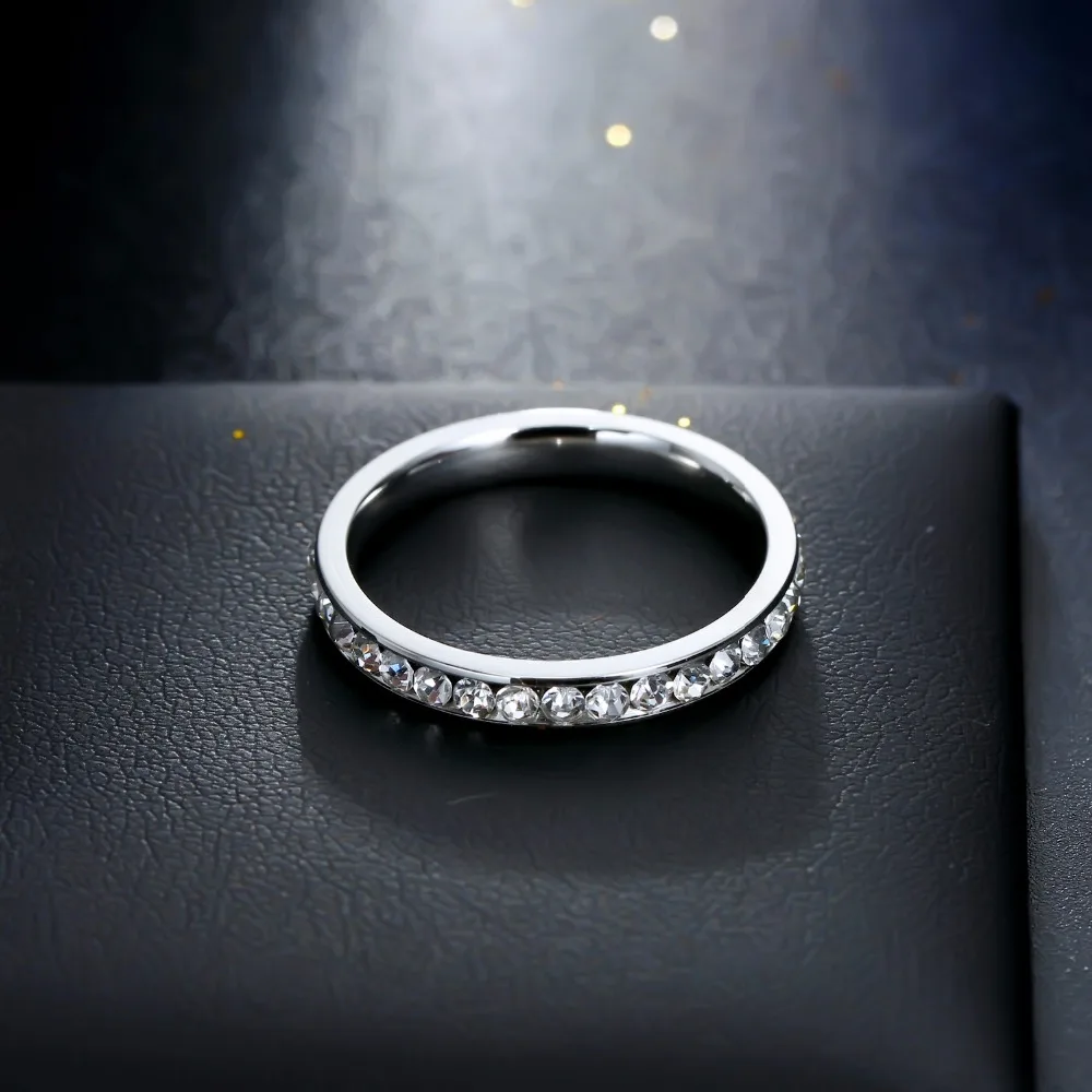 Silver Color Titanium Stainless Steel Crystal Wedding Rings for women CZ Surround  Men Ring Fashion Jewelry Wholesale