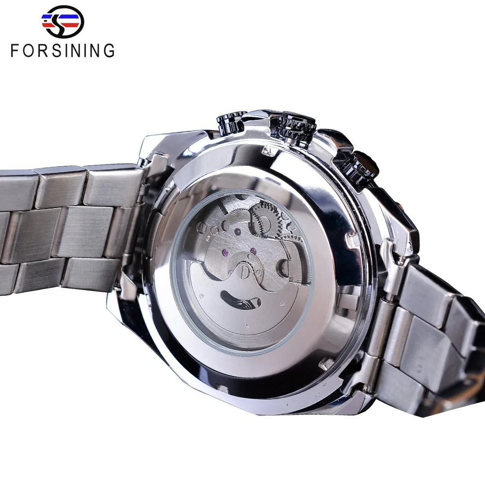 Forsining 2019 Military Silber Uhr Steampunk Serie Komplette Kalender Männer Sport Mechanische Automatische Uhren Top Marke Luxus