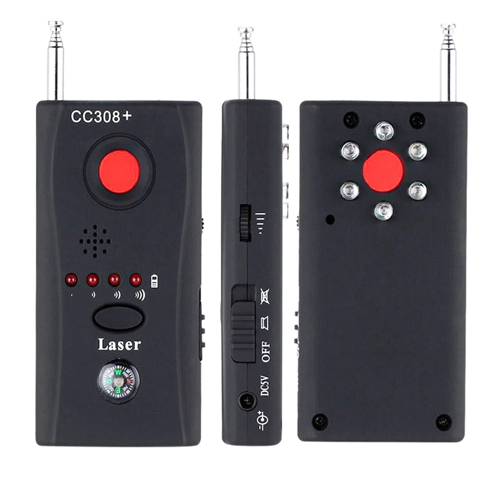 CC308 + Mini Anti-Spy RF Signal Radio Freqency Detector telecamera nascosta lente Laser rilevatore di dispositivi GSM