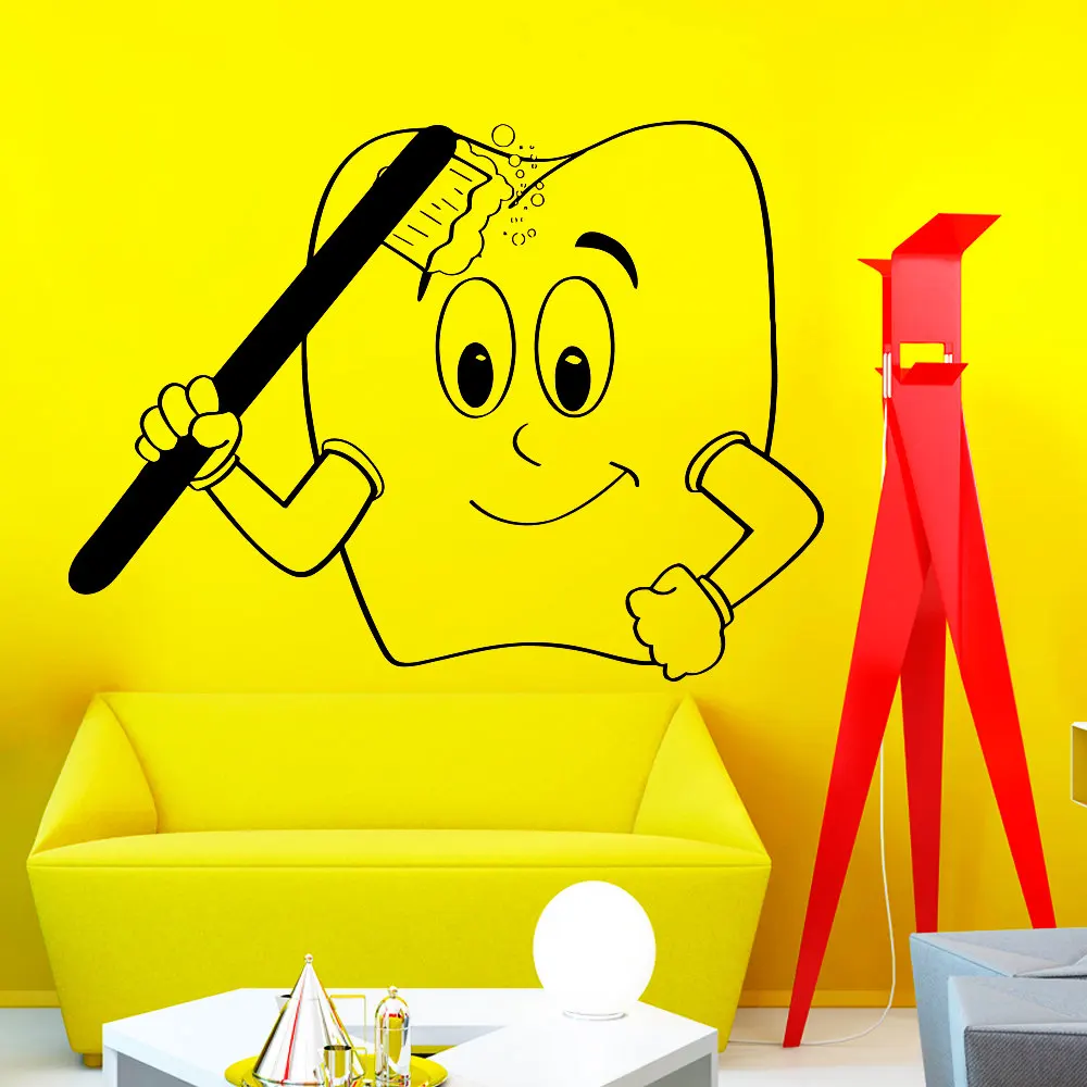 Cute Tooth Face You Should Breath Your Teeth Wall Stickers For Kids Nursery bedroom Sweet Decor Learn Health Wall Decals Wm-092