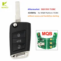 KEYECU Aftermarket di Ricambio Chiave A Distanza di Vibrazione Fob 3 Pulsante 753BC per Volkswagen MQB Golf VII MK7, per Skoda Octavia A7 2017