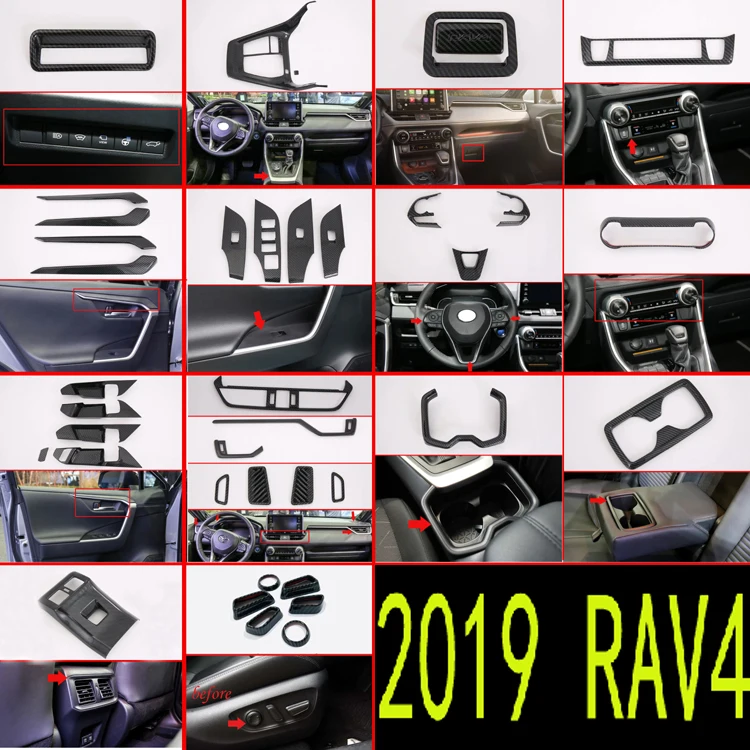 

For TOYOTA Rav4 (XA50) 2019-2024 Carbon Fiber Style Inside Interior Cover Trim Full Set 39 PCS