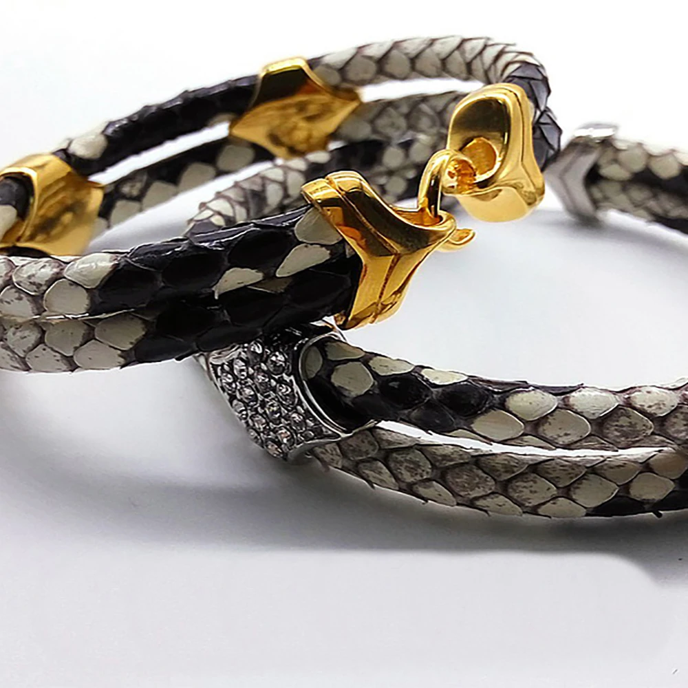 10pcs Men Bracelets Mens White Python Leather Bracelet With Cubic Charming Braiding Macrame Bracelet