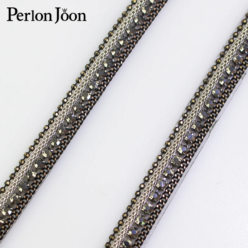 1 yard black chain hot fix rhinestone tape ribbon crystal rhinestone decoration iron on shoes clothing accessories TR009