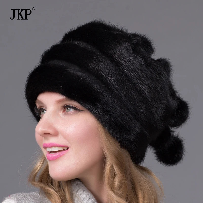 Real Mink Fur Hat For Women Winter Full Fur Hat With Flower Top 2024 New Arrival Good Quality Multicolor Female Luxury DHY-45