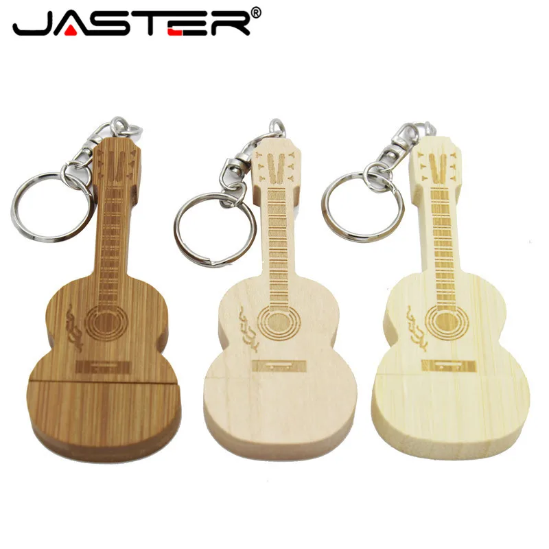 JASTER hot selling creative 3 color wooden guitar with chain USB 2.0 4GB/8GB/16GB/32GB/64GB USB flash drive 10 PCS free LOGO