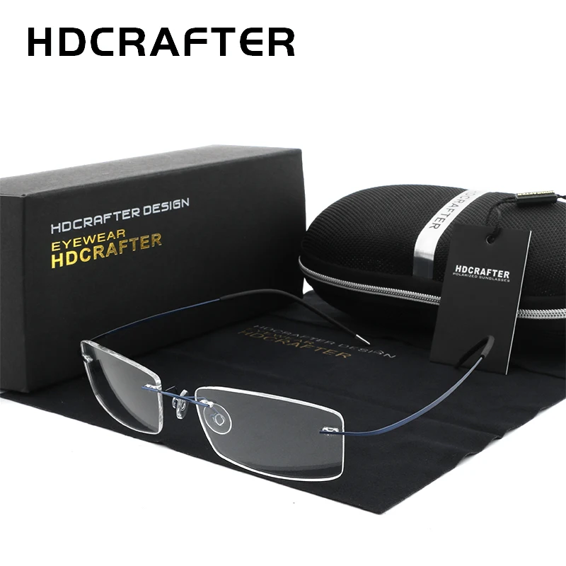 HDCRAFTER-Montura de gafas sin montura de titanio ligero para hombre y mujer, montura de gafas ópticas graduadas, monturas sin marco