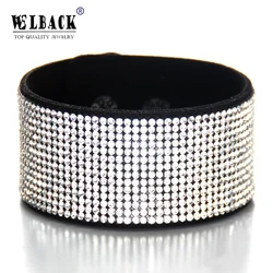 Welback New Fashion Jewelry Leather Trendy Crystal Alloy Rhinestone Wide Warp  Euramerican Casual Classic Bracelets For Women