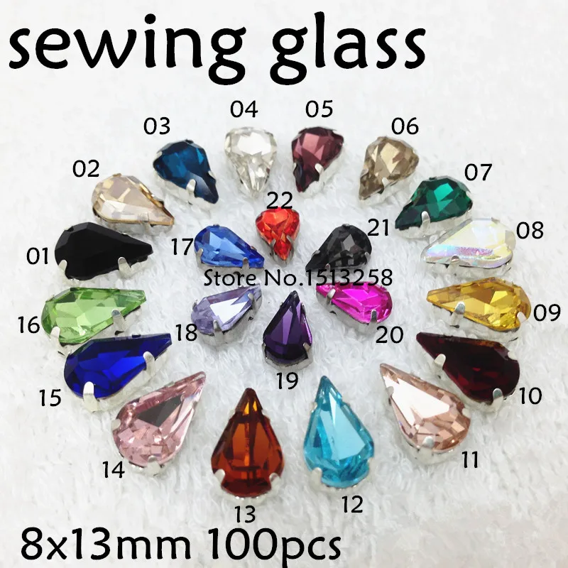 

Wholesale 8x13mm 100Pcs Pear Drop Fancy Stone with Claw Setting Teardrop Crystals More Colors Sew on for dress,Jewelry