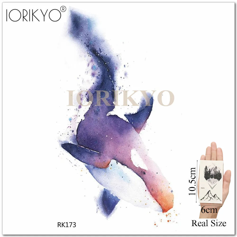 Cute Ocean Dolphin Waterproof Cute Tattoo Watercolor Temporary Tattoo Stickers Kids Arm Goldfish Flash Cartoon Tatoos Children