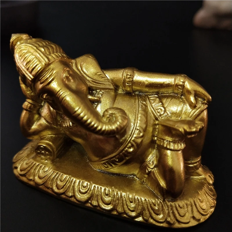 Golden Lying Ganesha Buddha Statue Elephant God Sculpture Ganesh Figurines Man-made Stone Home Garden Decoration Buddha Statues