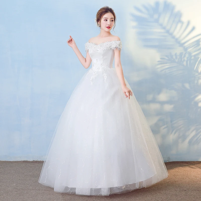 Robe de Mariée Élégante en Dentelle Blanche, Simple, avec Fleurs Appliquées, Dos aux, Grande Taille, Bon Marché, pour Patients