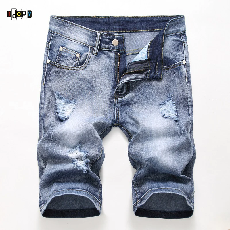 Idopy Men's Brand Designer Ripped Biker Jeans Shorts Men Distressed Moto Casual Denim Joggers Motorcycle Denim Shorts Plus Size