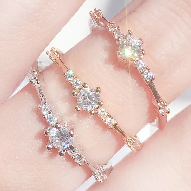 Entry Lux Small Crystal Thin Rings For Women Roseentry Gold Color Shiny Zircon Minimalist Jewelry Girls Gift Rings KCR090