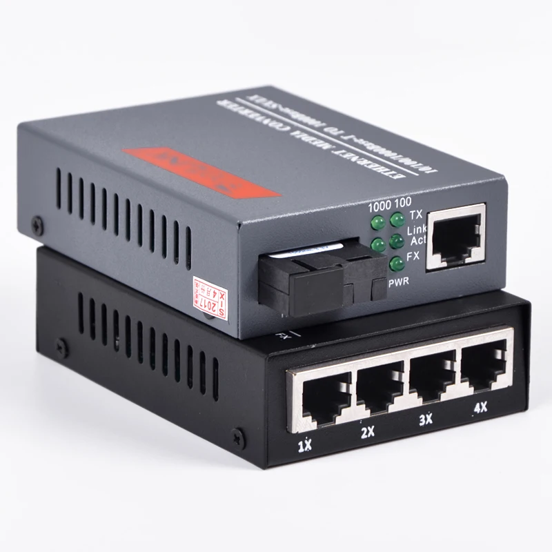 

1Pair Gigabit Optical Fiber Media Converter 1000mbps Singlemode 1 CH*SC 4 CH*RJ45 Transceiver 1 CH*SC 1 CH*RJ45 Transceiver