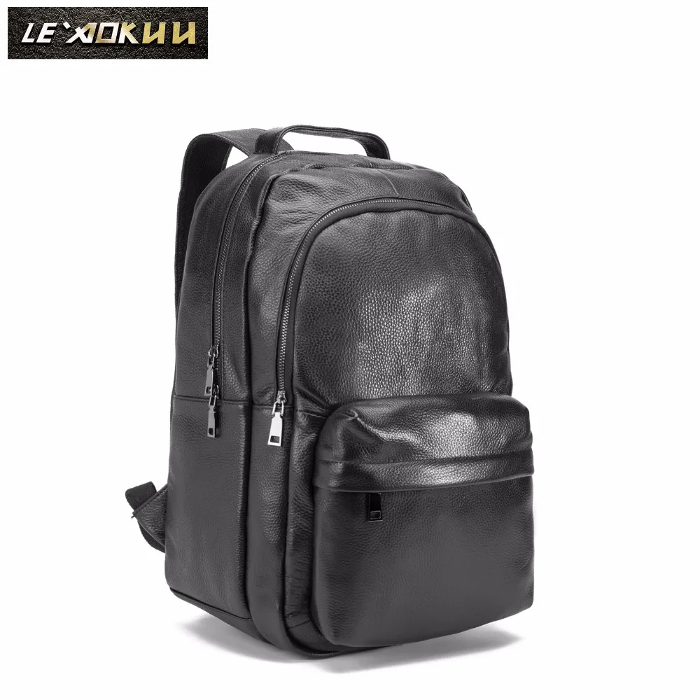 Men Original Leather Design Casual Travel Bag Male Fashion Backpack Daypack College Student School Book 17\