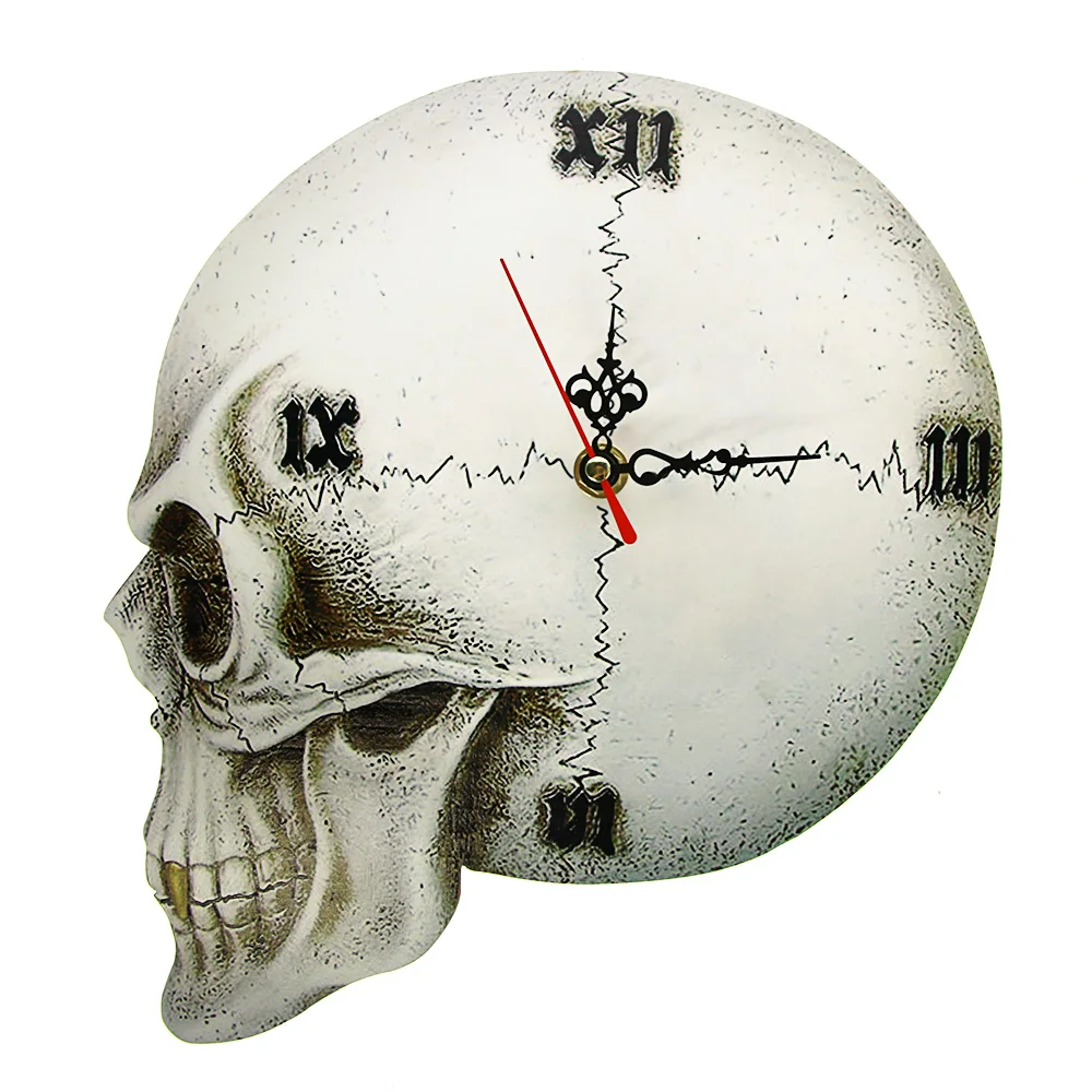 Gothic Tempore Mortis Vault Skull Wall Clock Halloween Home Decor Wall Clock Creepy Gothic Skeleton Clock Watch Roman Numerals