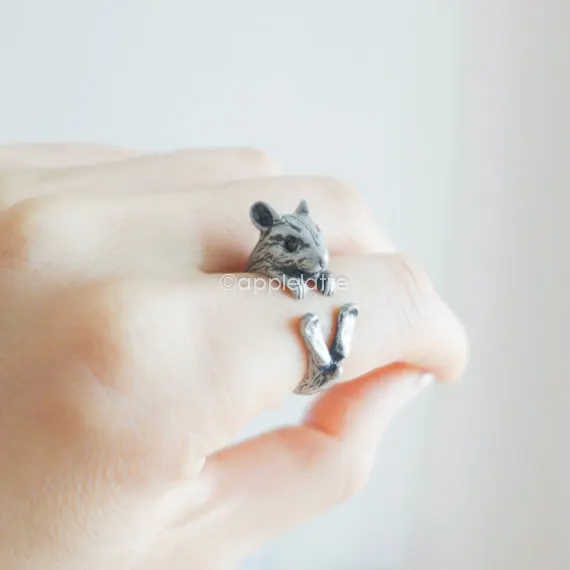 Kinitial 1PCS Antique Bronze Vintage Brass Knuckle Hamster Ring Mid Finger Boho Chic Mice Animal Mouse Rings For Men Women