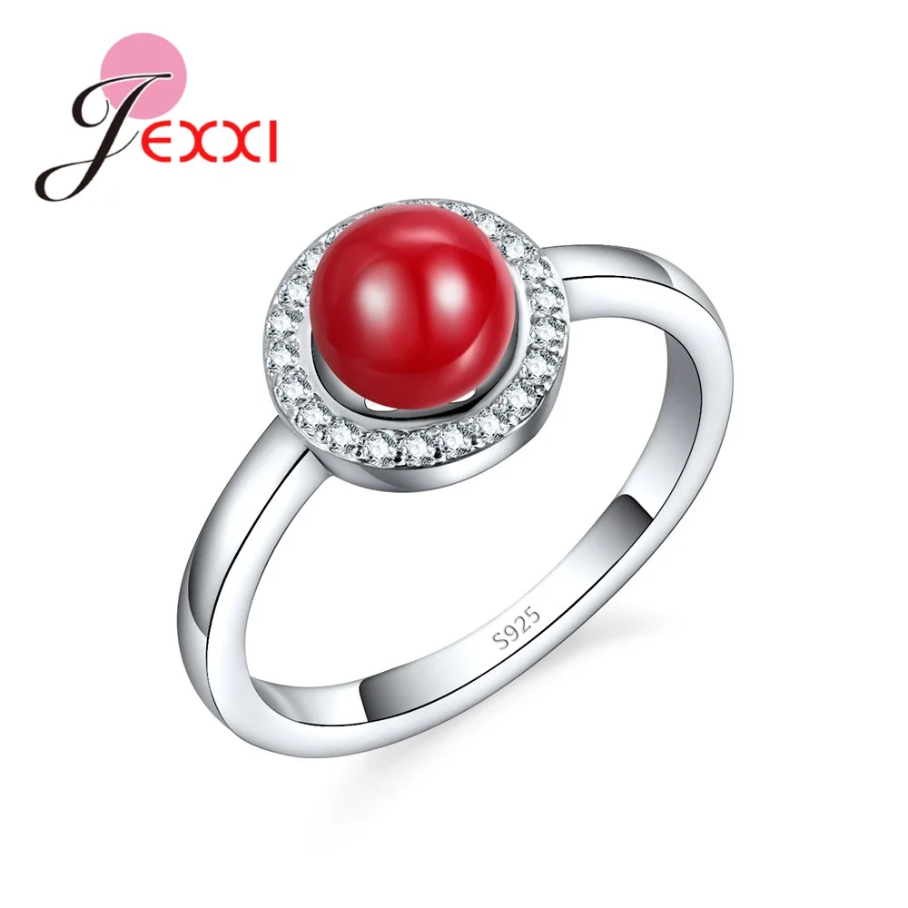 Round Pearl Elegant 925 Sterling Silver Needle Wedding Cubic Zircon Rings For Woman Accessory Proposal Band Ring Bijoux Gifts