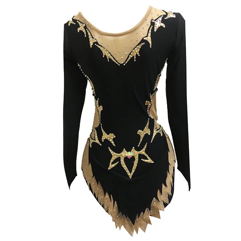 Black Artistic Gymnastics Competition Gymnastics Leotard Kids Performances Leotards Custom Style and Size