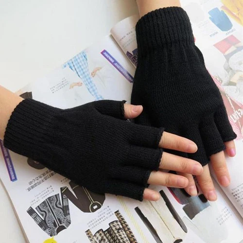 Winter Half Finger Fingerless Gloves Unisex Outdoor Mittens Short Warm Glove Women Men Wool Knit Gloves Elastic Comfort Glove